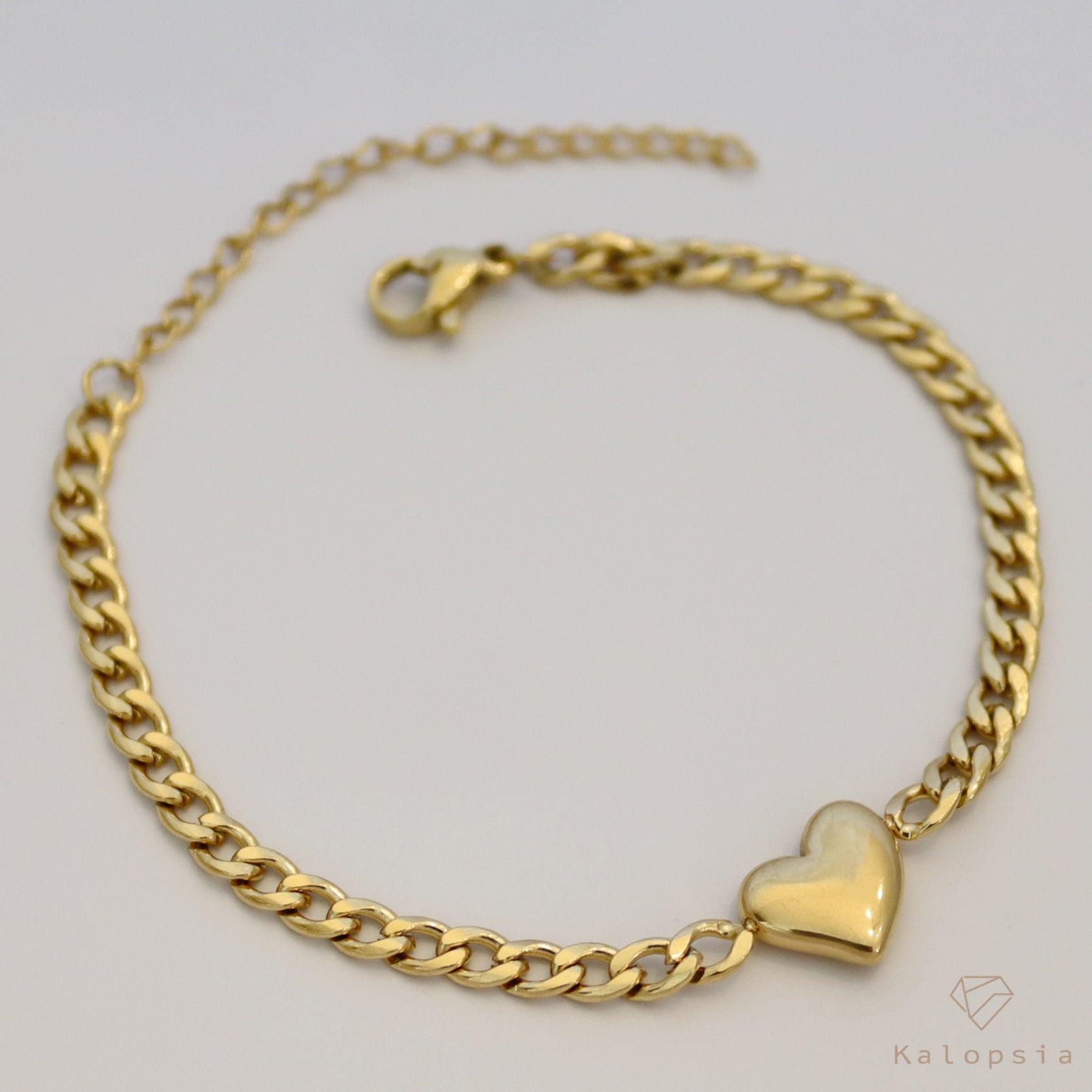 Cuban chain bangle with heart 